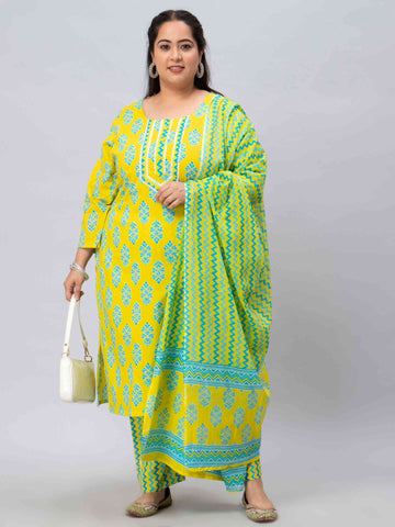 Yellow, Green And Blue Plus Size 3 Piece Suit Set